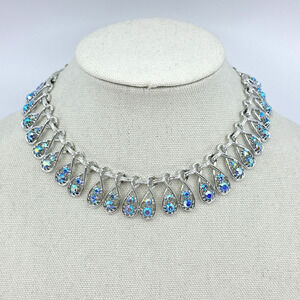 VTG Arthur Pepper Necklace Blue AB Crystal Collar Formal Cocktail Stunning